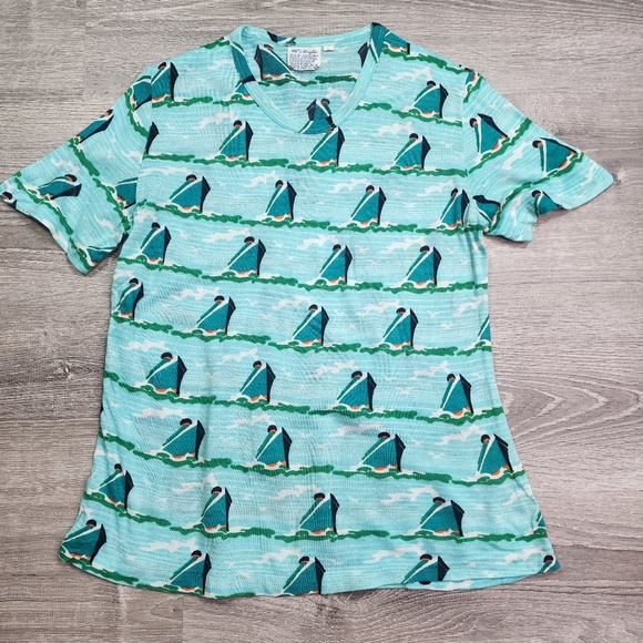 70s 80s VINTAGE Made in Korea Cruise Ship Boat Water Pattern T Shirt Top Large - Picture 3 of 12